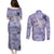 Purple Palaka Crane and Flowers Couples Matching Puletasi and Long Sleeve Button Shirt Japan Heritage Spirit - Polynesian Pride