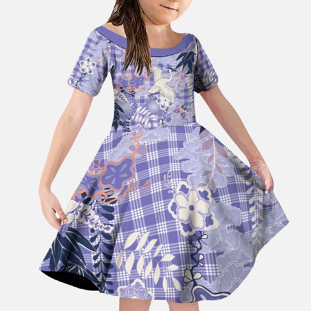 Purple Palaka Crane and Flowers Family Matching Mermaid Dress and Hawaiian Shirt Japan Heritage Spirit - Polynesian Pride
