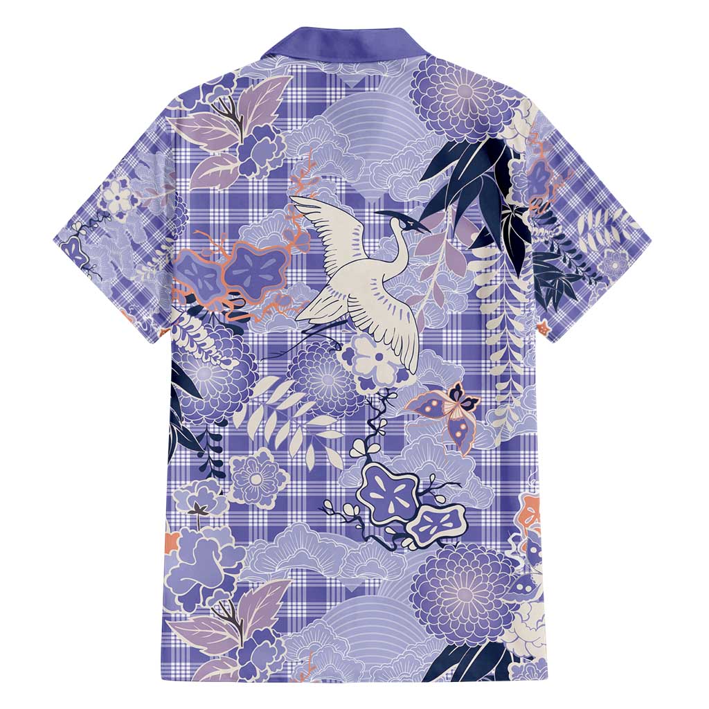 Purple Palaka Crane and Flowers Family Matching Off Shoulder Maxi Dress and Hawaiian Shirt Japan Heritage Spirit - Polynesian Pride