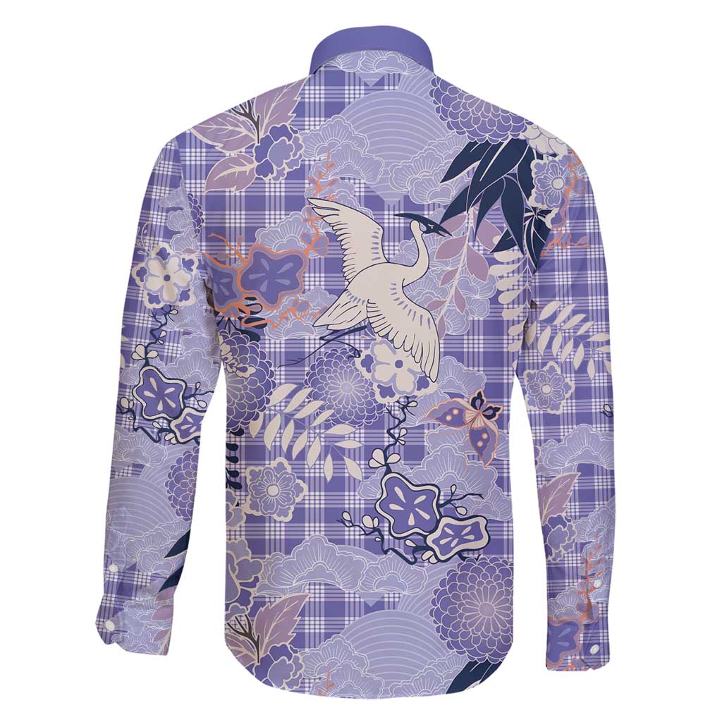 Purple Palaka Crane and Flowers Family Matching Puletasi and Hawaiian Shirt Japan Heritage Spirit - Polynesian Pride