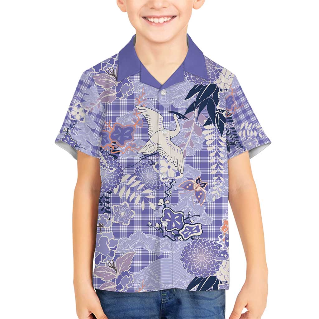 Purple Palaka Crane and Flowers Family Matching Puletasi and Hawaiian Shirt Japan Heritage Spirit - Polynesian Pride