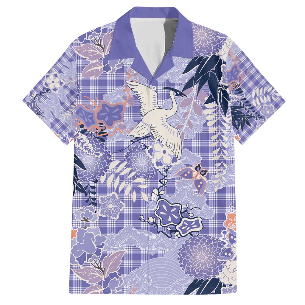 Purple Palaka Crane and Flowers Family Matching Short Sleeve Bodycon Dress and Hawaiian Shirt Japan Heritage Spirit - Polynesian Pride