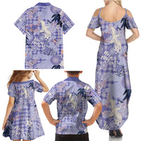 Purple Palaka Crane and Flowers Family Matching Summer Maxi Dress and Hawaiian Shirt Japan Heritage Spirit - Polynesian Pride