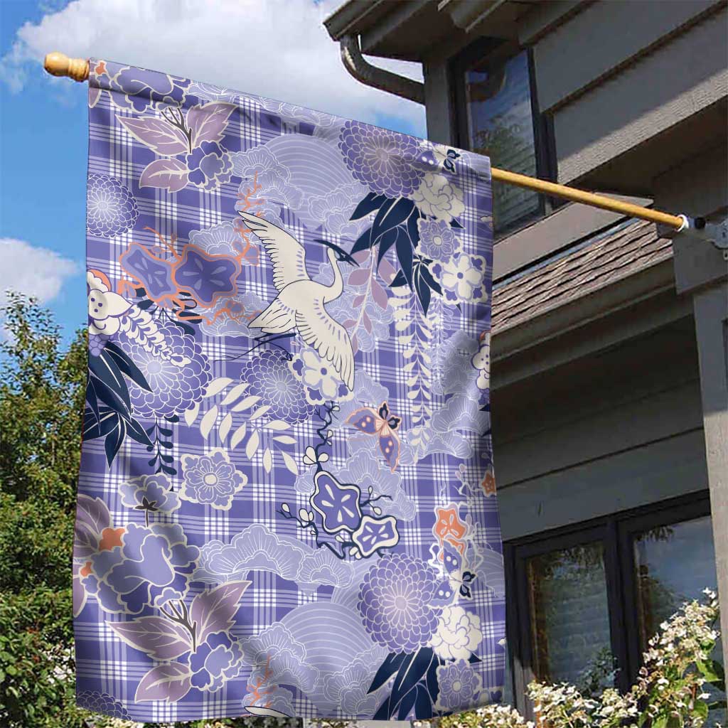 Purple Palaka Crane and Flowers Garden Flag Japan Heritage Spirit - Polynesian Pride