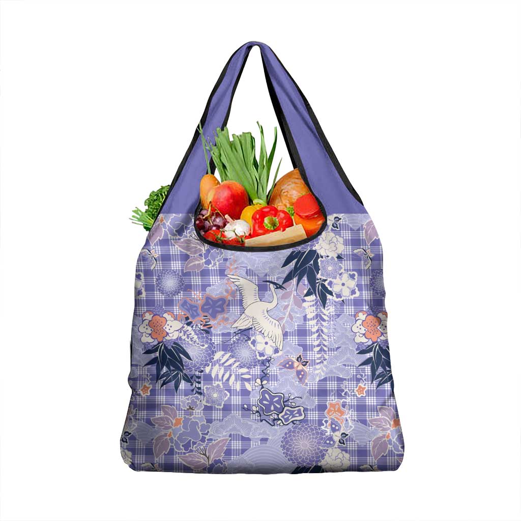 Purple Palaka Crane and Flowers Grocery Bag Japan Heritage Spirit LT9 1-pack One Size Purple - Polynesian Pride