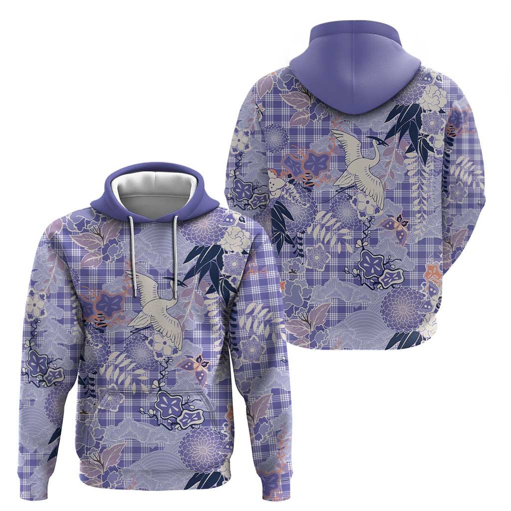 Purple Palaka Crane and Flowers Hoodie Japan Heritage Spirit - Polynesian Pride