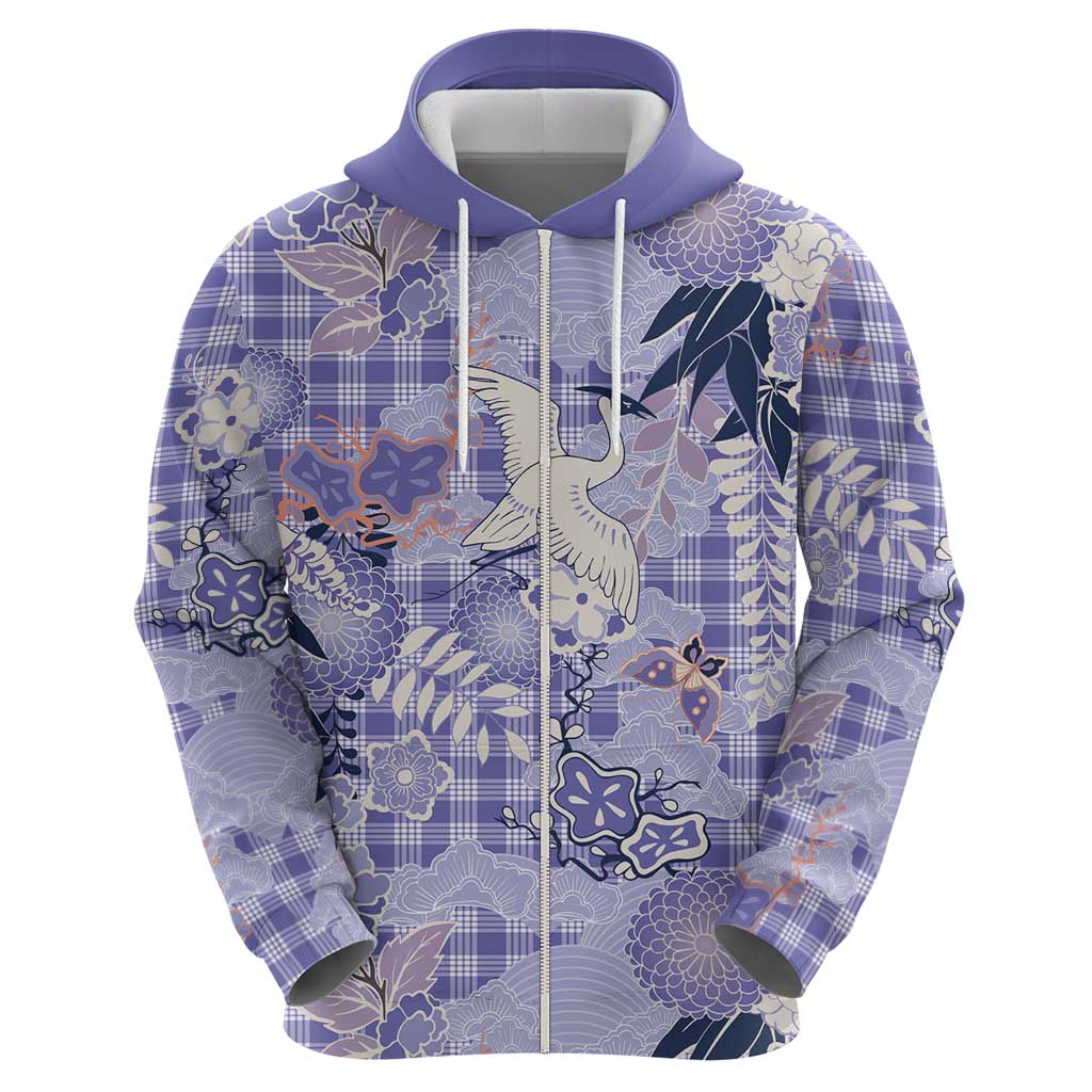 Purple Palaka Crane and Flowers Hoodie Japan Heritage Spirit - Polynesian Pride