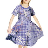 Purple Palaka Crane and Flowers Kid Short Sleeve Dress Japan Heritage Spirit - Polynesian Pride