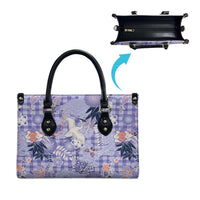 Purple Palaka Crane and Flowers Leather Bag Japan Heritage Spirit - Polynesian Pride
