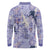 Purple Palaka Crane and Flowers Long Sleeve Polo Shirt Japan Heritage Spirit - Polynesian Pride