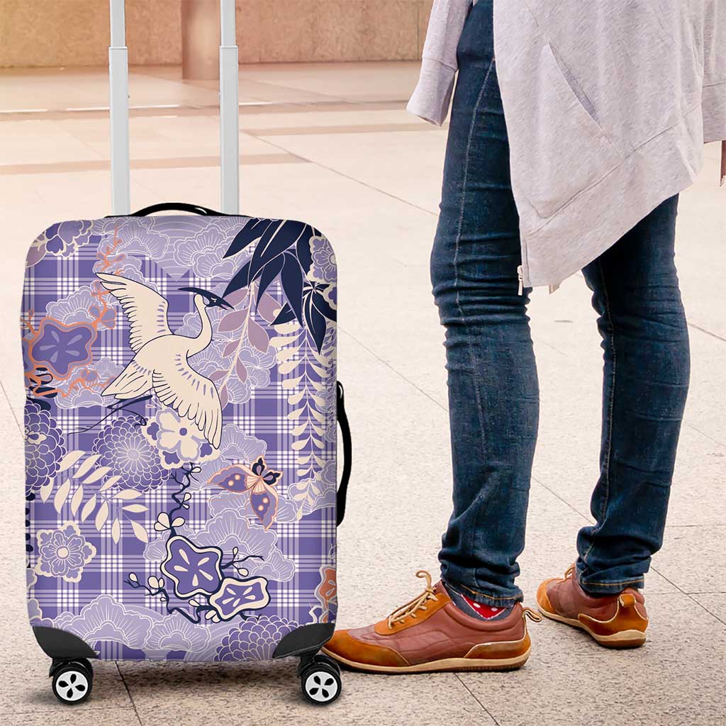 Purple Palaka Crane and Flowers Luggage Cover Japan Heritage Spirit - Polynesian Pride