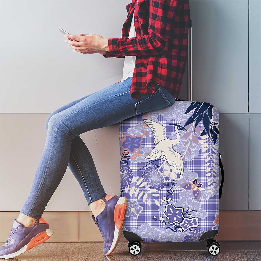 Purple Palaka Crane and Flowers Luggage Cover Japan Heritage Spirit - Polynesian Pride