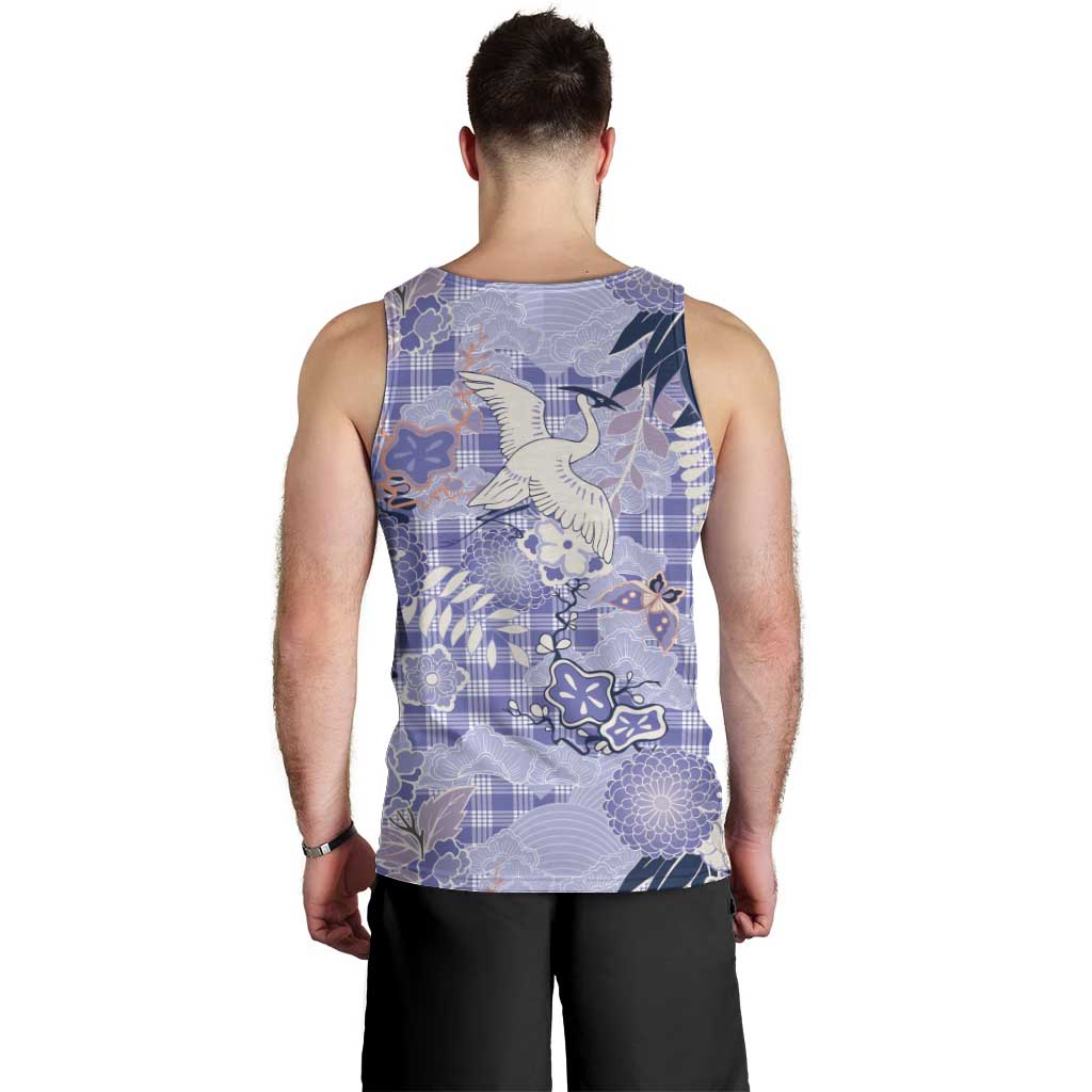 Purple Palaka Crane and Flowers Men Tank Top Japan Heritage Spirit - Polynesian Pride