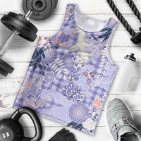 Purple Palaka Crane and Flowers Men Tank Top Japan Heritage Spirit - Polynesian Pride