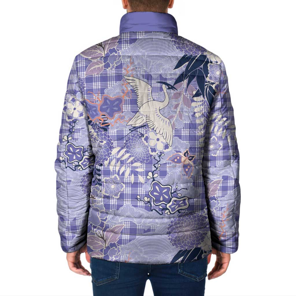 Purple Palaka Crane and Flowers Padded Jacket Japan Heritage Spirit - Polynesian Pride