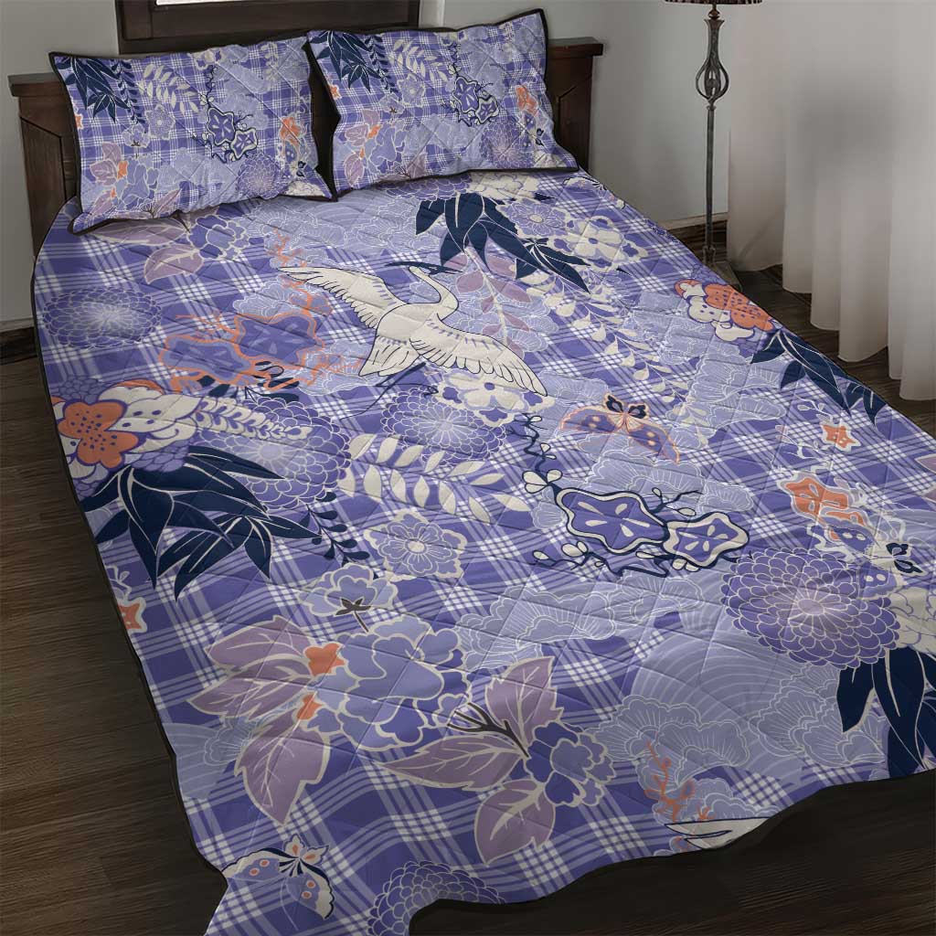 Purple Palaka Crane and Flowers Quilt Bed Set Japan Heritage Spirit LT9 Purple - Polynesian Pride