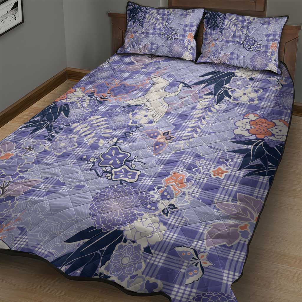Purple Palaka Crane and Flowers Quilt Bed Set Japan Heritage Spirit - Polynesian Pride