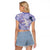 Purple Palaka Crane and Flowers Raglan Cropped T Shirt Japan Heritage Spirit - Polynesian Pride