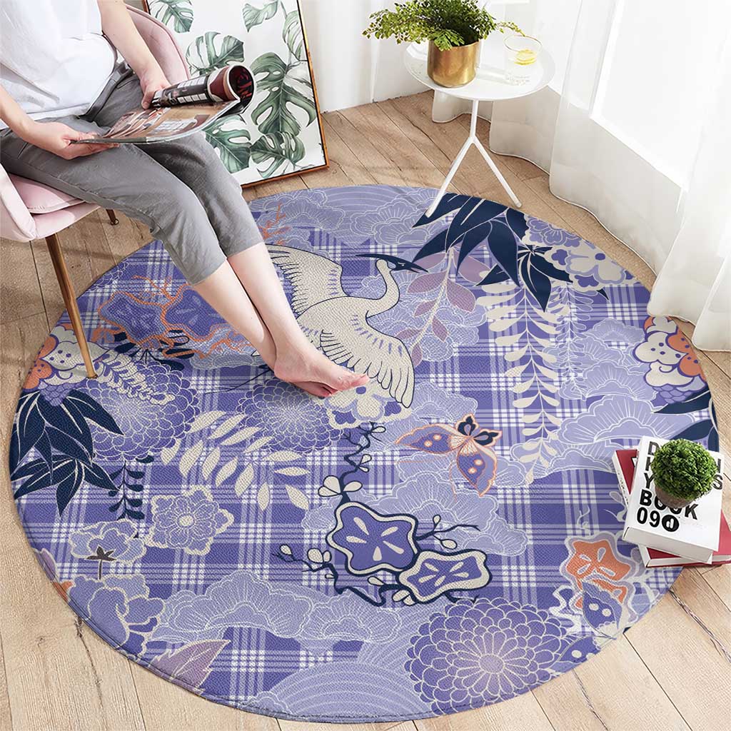 Purple Palaka Crane and Flowers Round Carpet Japan Heritage Spirit LT9 - Polynesian Pride