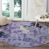 Purple Palaka Crane and Flowers Round Carpet Japan Heritage Spirit LT9 - Polynesian Pride