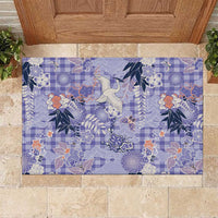 Purple Palaka Crane and Flowers Rubber Doormat Japan Heritage Spirit LT9 Purple - Polynesian Pride