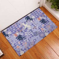 Purple Palaka Crane and Flowers Rubber Doormat Japan Heritage Spirit LT9 - Polynesian Pride