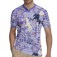 Purple Palaka Crane and Flowers Rugby Jersey Japan Heritage Spirit - Polynesian Pride