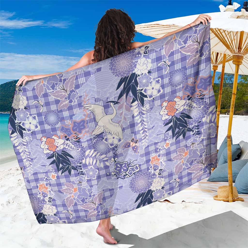 Purple Palaka Crane and Flowers Sarong Japan Heritage Spirit LT9 One Size 44 x 66 inches Purple - Polynesian Pride