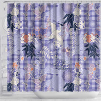 Purple Palaka Crane and Flowers Shower Curtain Japan Heritage Spirit - Polynesian Pride