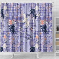 Purple Palaka Crane and Flowers Shower Curtain Japan Heritage Spirit - Polynesian Pride