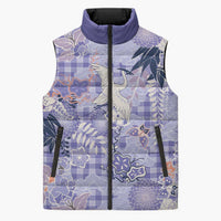 Purple Palaka Crane and Flowers Sleeveless Puffer Jacket Japan Heritage Spirit LT9 Unisex Purple - Polynesian Pride