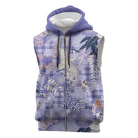 Purple Palaka Crane and Flowers Sleeveless Zip Hoodie Japan Heritage Spirit - Polynesian Pride