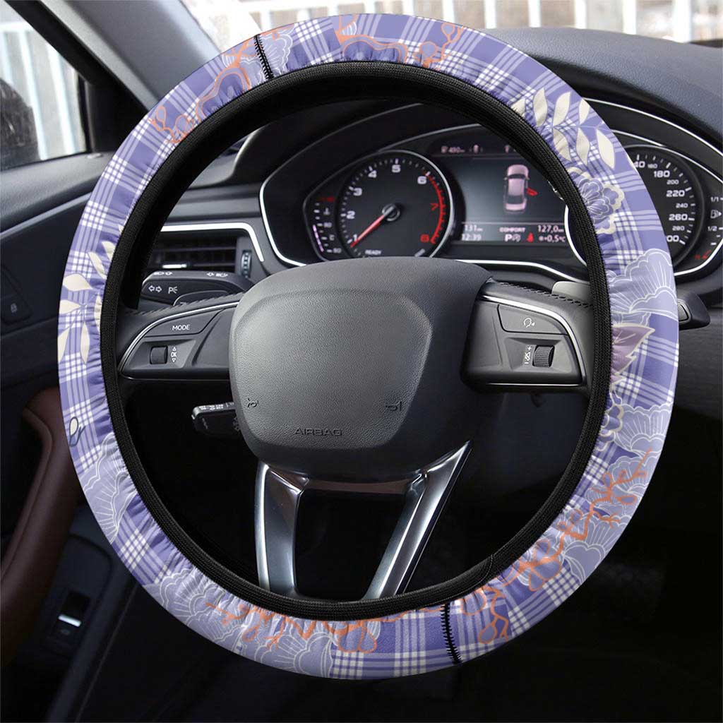 Purple Palaka Crane and Flowers Steering Wheel Cover Japan Heritage Spirit - Polynesian Pride