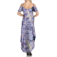 Purple Palaka Crane and Flowers Summer Maxi Dress Japan Heritage Spirit - Polynesian Pride