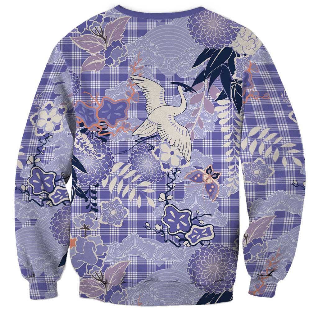 Purple Palaka Crane and Flowers Sweatshirt Japan Heritage Spirit LT9 - Polynesian Pride