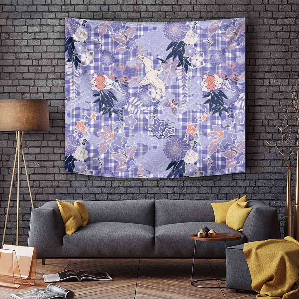 Purple Palaka Crane and Flowers Tapestry Japan Heritage Spirit LT9 Purple - Polynesian Pride