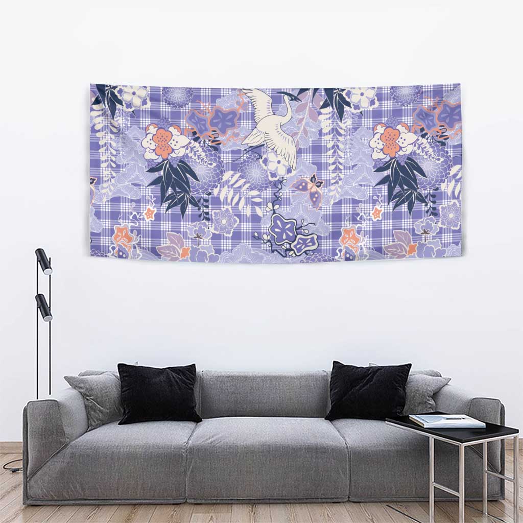 Purple Palaka Crane and Flowers Tapestry Japan Heritage Spirit - Polynesian Pride