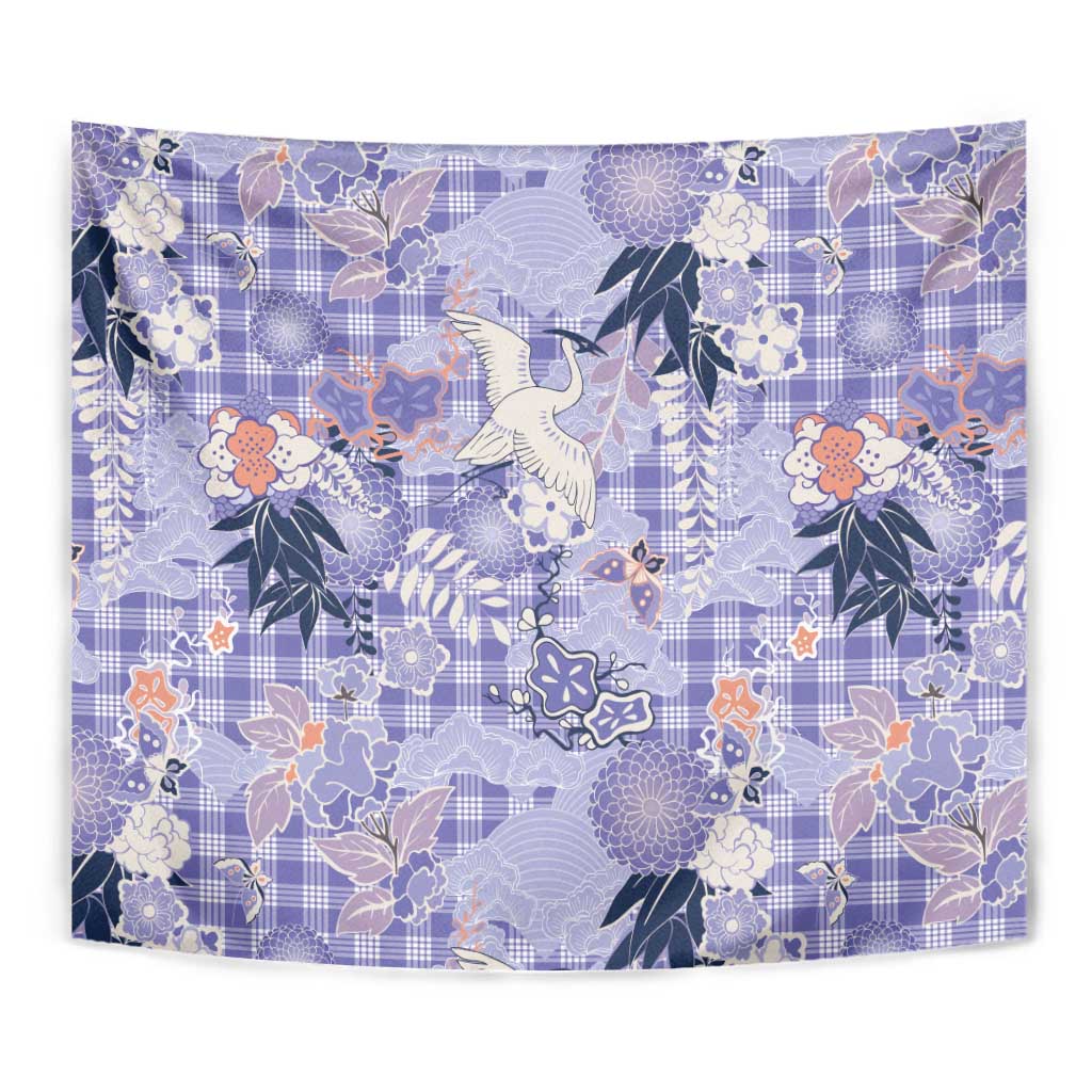 Purple Palaka Crane and Flowers Tapestry Japan Heritage Spirit - Polynesian Pride