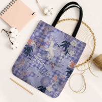 Purple Palaka Crane and Flowers Tote Bag Japan Heritage Spirit - Polynesian Pride