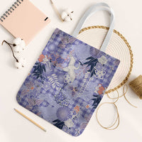 Purple Palaka Crane and Flowers Tote Bag Japan Heritage Spirit - Polynesian Pride
