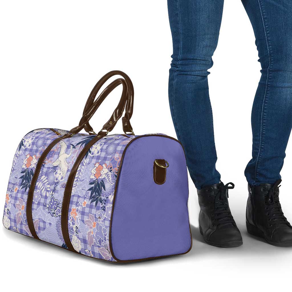 Purple Palaka Crane and Flowers Travel Bag Japan Heritage Spirit - Polynesian Pride