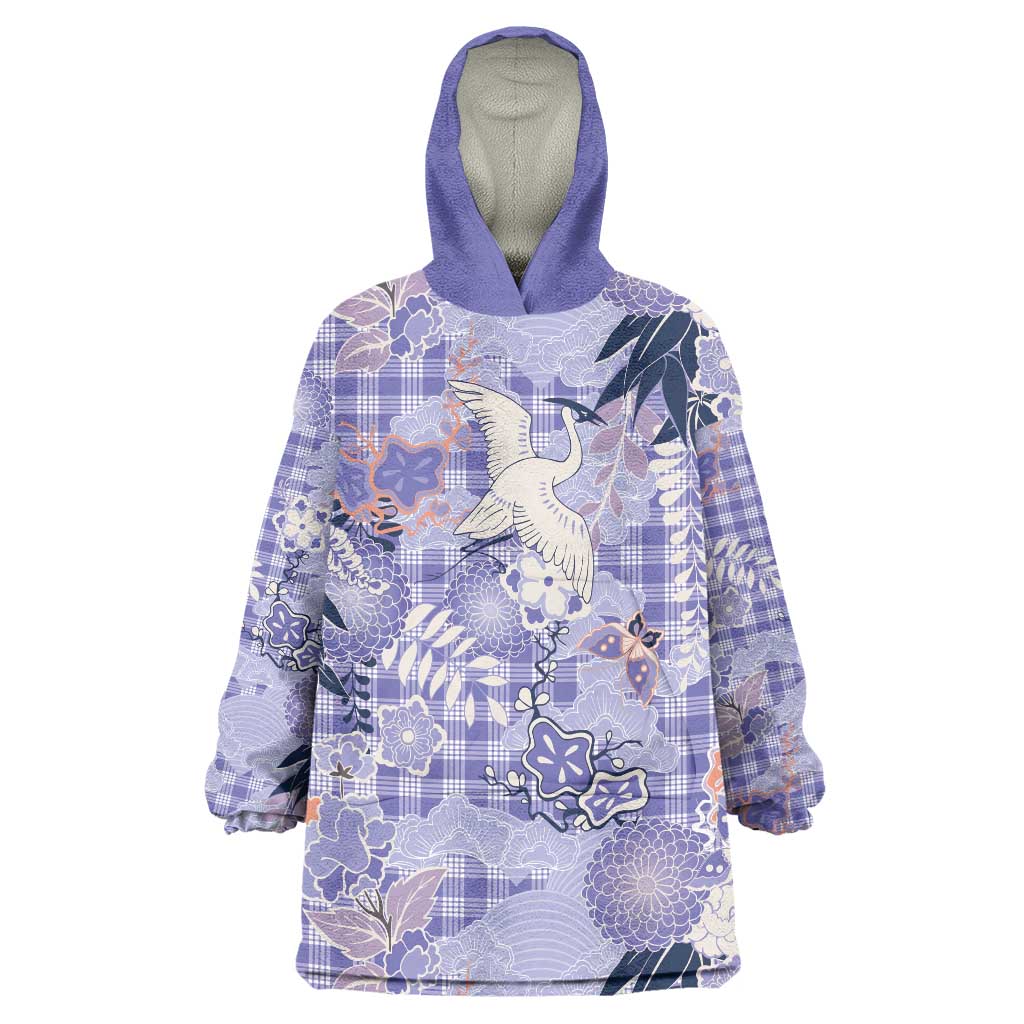 Purple Palaka Crane and Flowers Wearable Blanket Hoodie Japan Heritage Spirit LT9 One Size Purple - Polynesian Pride