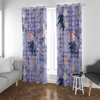 Purple Palaka Crane and Flowers Window Curtain Japan Heritage Spirit - Polynesian Pride