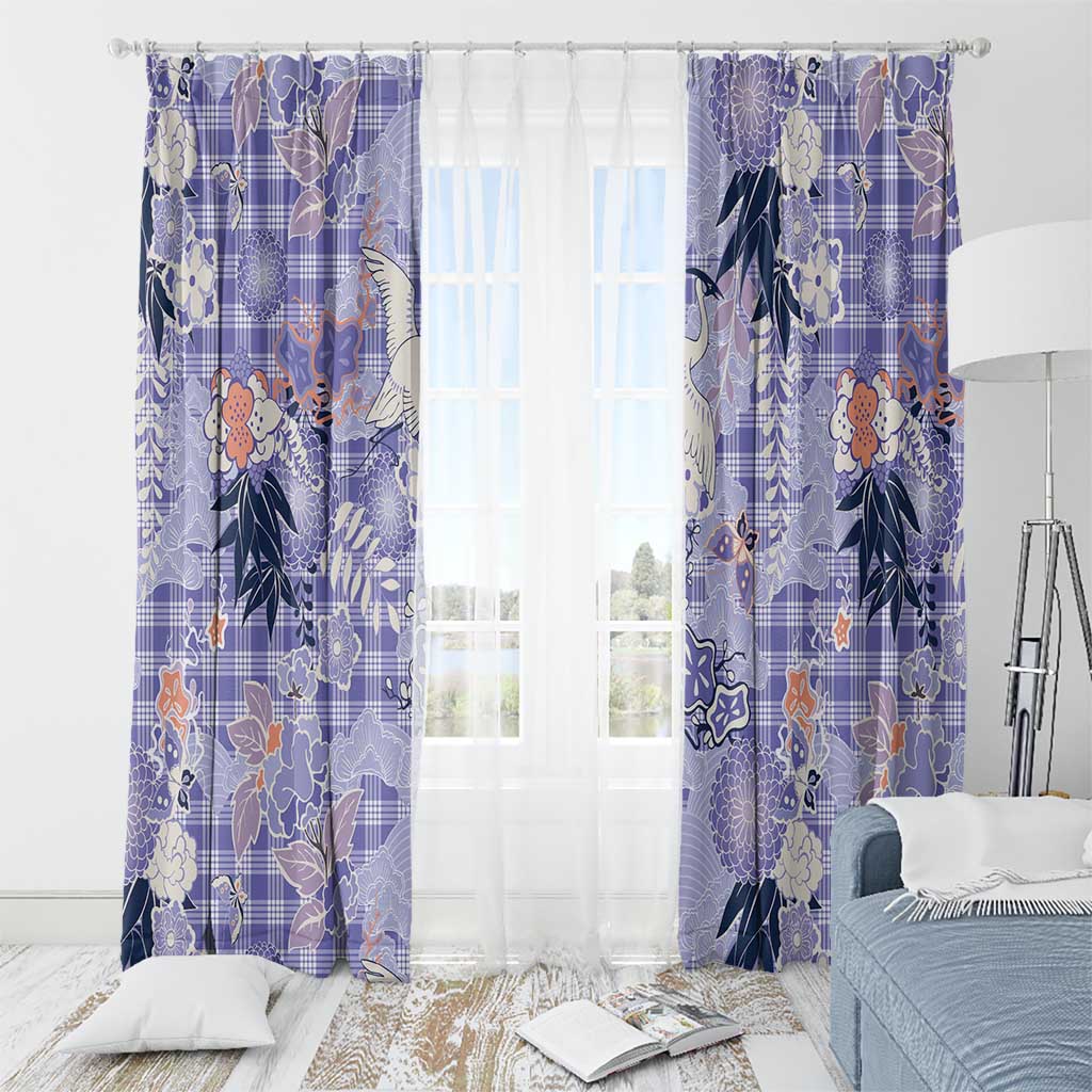 Purple Palaka Crane and Flowers Window Curtain Japan Heritage Spirit - Polynesian Pride