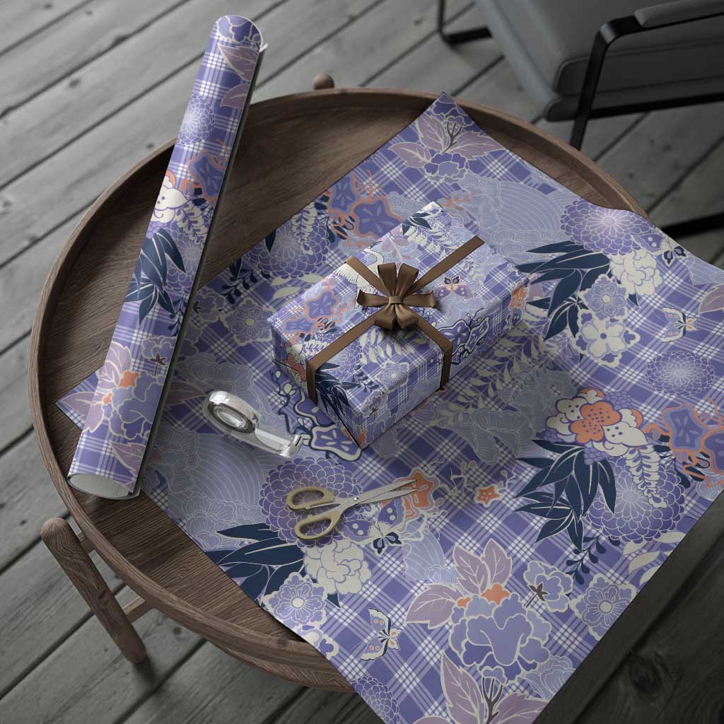 Purple Palaka Crane and Flowers Wrapping Paper Japan Heritage Spirit - Polynesian Pride