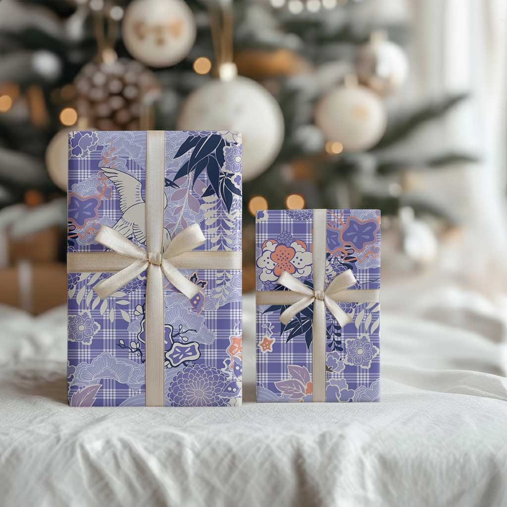 Purple Palaka Crane and Flowers Wrapping Paper Japan Heritage Spirit - Polynesian Pride