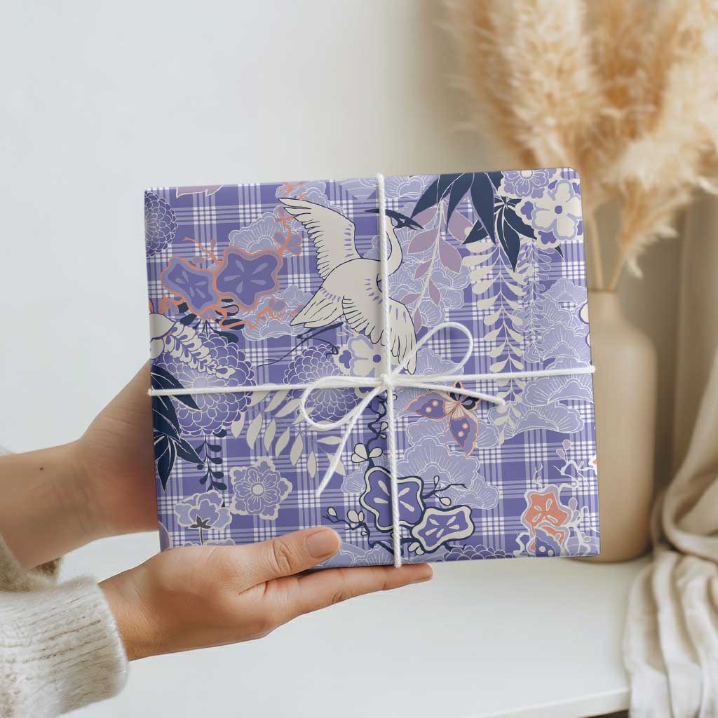 Purple Palaka Crane and Flowers Wrapping Paper Japan Heritage Spirit - Polynesian Pride