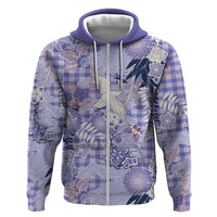 Purple Palaka Crane and Flowers Zip Hoodie Japan Heritage Spirit - Polynesian Pride