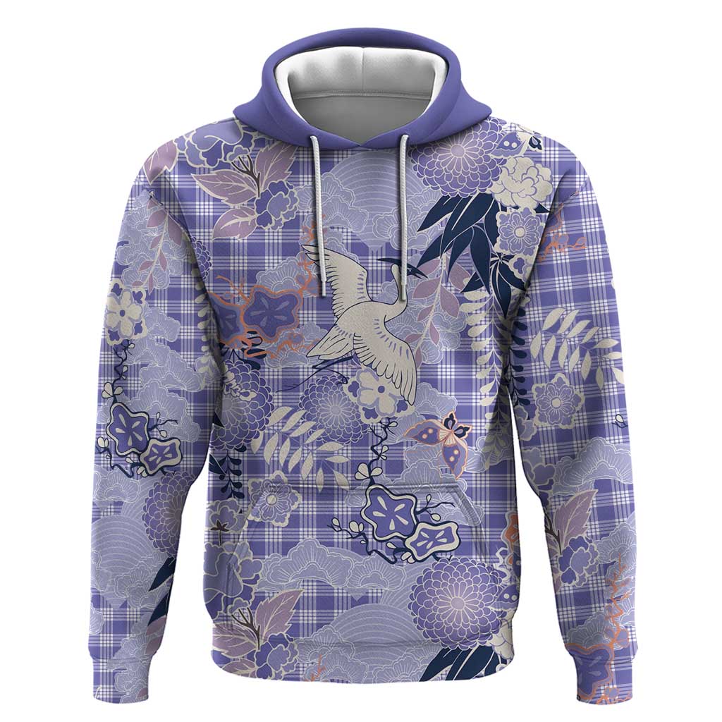 Purple Palaka Crane and Flowers Zip Hoodie Japan Heritage Spirit - Polynesian Pride
