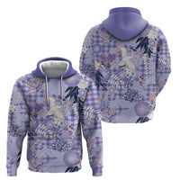 Purple Palaka Crane and Flowers Zip Hoodie Japan Heritage Spirit - Polynesian Pride